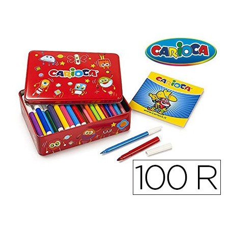 Rotulador carioca color kit caja metalica de 100 unidades surtidas  album colorear