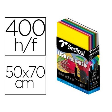 Cartulina sadipal 50x70 cm lisa y rugosa expositor carton 400 hojas surtidas 15 colores