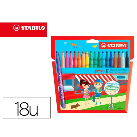 Rotulador escolar stabilo powe r caja de 18 unidades colores surtidos
