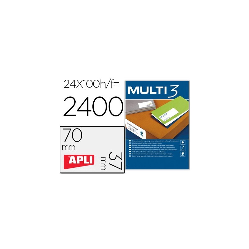 Etiqueta adhesiva multi 3 apli 70x37 mm fotocopiadora laser ink-jet caja con 100 hojas din a4
