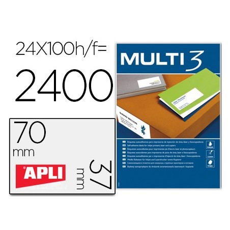 Etiqueta adhesiva multi 3 apli 70x37 mm fotocopiadora laser ink-jet caja con 100 hojas din a4