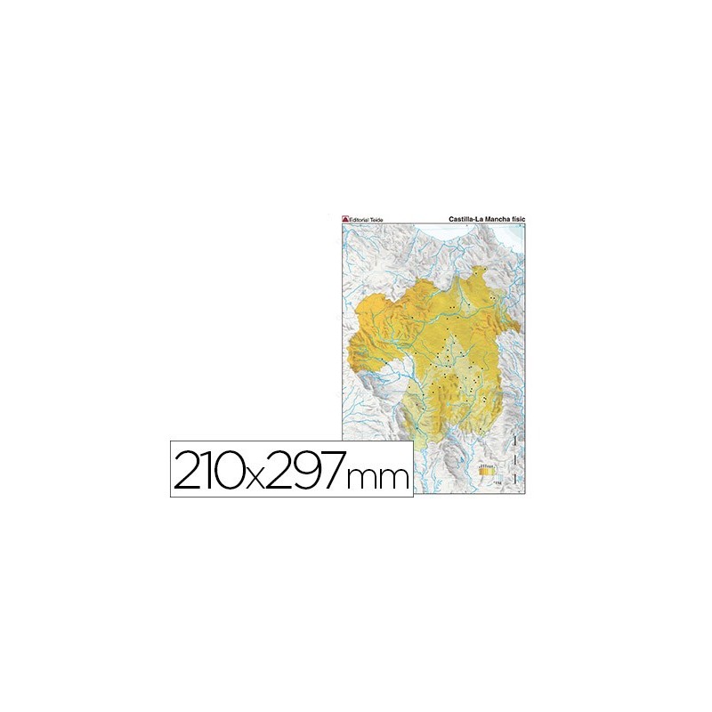 Mapa mudo color din a4 castilla-la mancha fisico