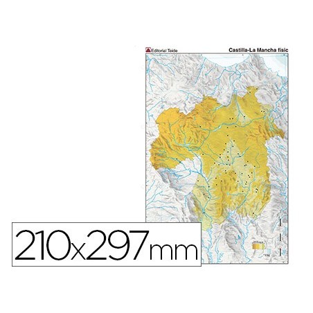 Mapa mudo color din a4 castilla-la mancha fisico