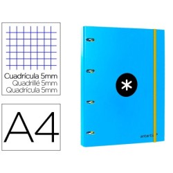 Carpeta con recambio antartik a4 cuadro 5mm forrada 4 anillas 25mm redondas color azul