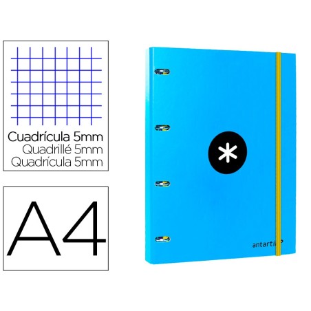 Carpeta con recambio antartik a4 cuadro 5mm forrada 4 anillas 25mm redondas color azul