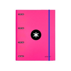 Carpeta con recambio antartik a4 cuadro 5mm forrada 4 anillas 25mm redondas color rosa