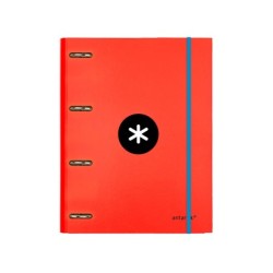 Carpeta con recambio antartik a4 cuadro 5mm forrada 4 anillas 25mm redondas color rojo
