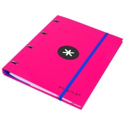 Carpeta con recambio antartik a4 cuadro 5mm forrada 4 anillas 25mm redondas color rosa