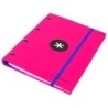 Carpeta con recambio antartik a4 cuadro 5mm forrada 4 anillas 25mm redondas color rosa