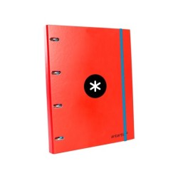 Carpeta con recambio antartik a4 cuadro 5mm forrada 4 anillas 25mm redondas color rojo