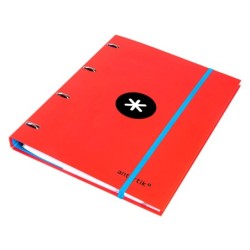 Carpeta con recambio antartik a4 cuadro 5mm forrada 4 anillas 25mm redondas color rojo