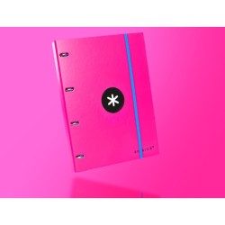Carpeta con recambio antartik a4 cuadro 5mm forrada 4 anillas 25mm redondas color rosa