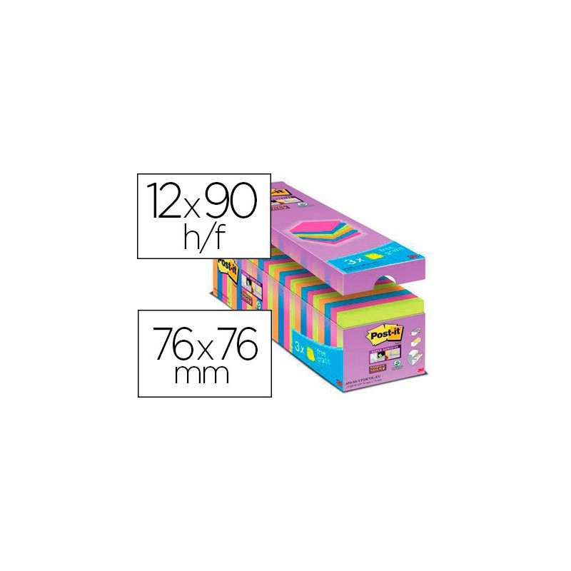 Bloc de notas adhesiva quita y pon post-it super sticky 76x76 mm 90 hojas colores surtidos pack de 21 3 Bloc de notas adhesiva quita y pon post-it super sticky 76x76 mm 90 hojas colores surtidos pack de 21 3
