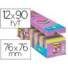 Bloc de notas adhesiva quita y pon post-it super sticky 76x76 mm 90 hojas colores surtidos pack de 21  3