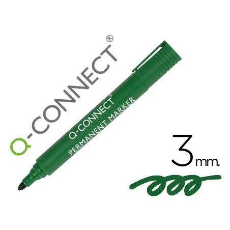 Rotulador q-connect marcador permanente verde punta redonda 3 mm