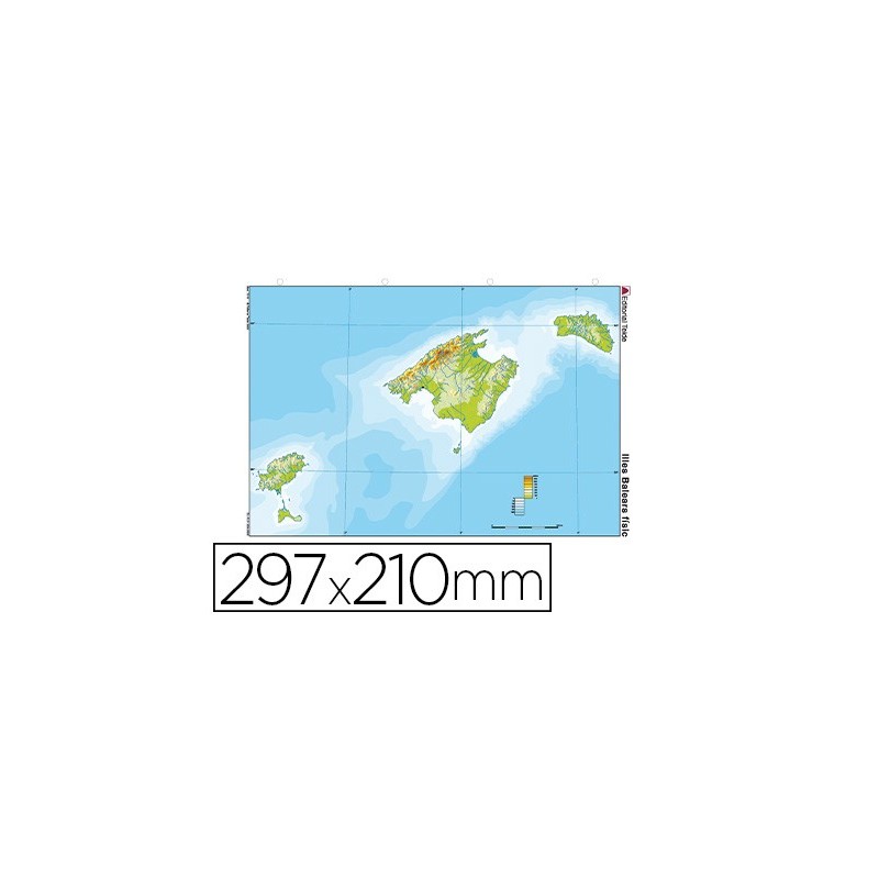 Mapa mudo color din a4 islas baleares fisico
