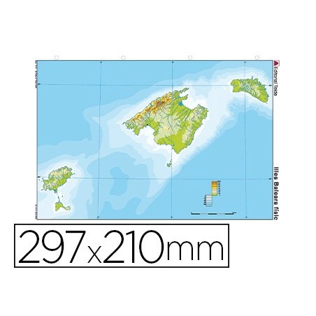 Mapa mudo color din a4 islas baleares fisico