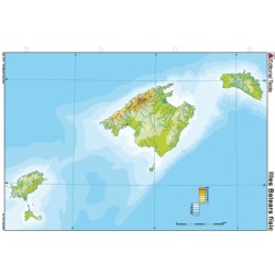 Mapa mudo color din a4 islas baleares fisico