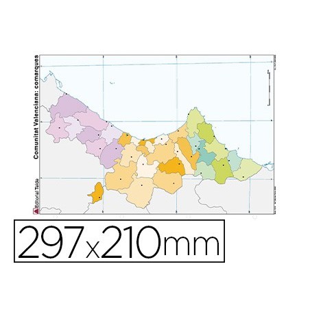 Mapa mudo color din a4 comunidad valenciana politico