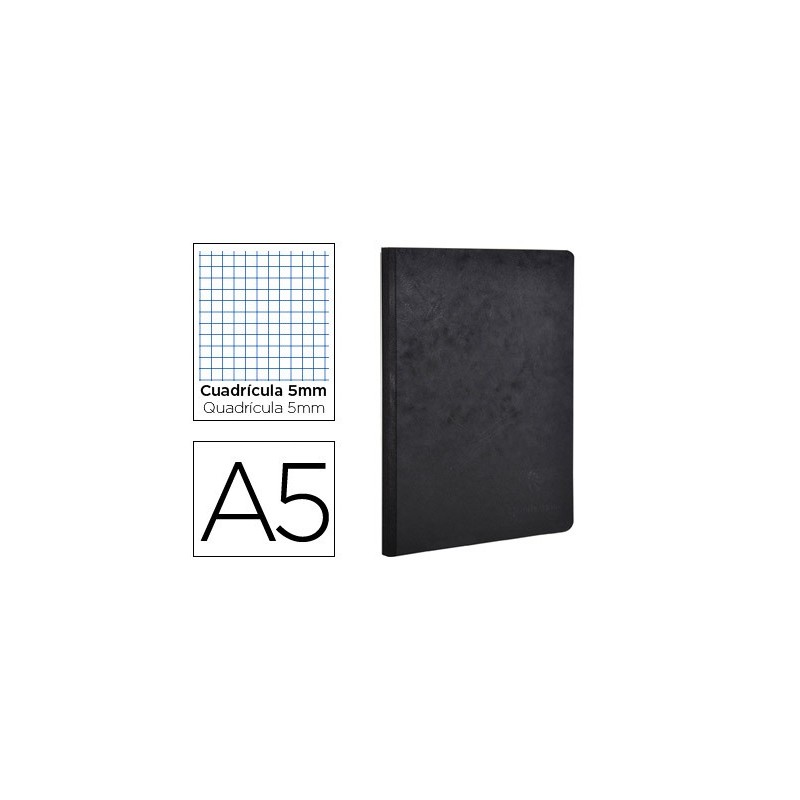 Libreta age-bag tapa cartulina lomo cosido cuadro 5 mm 96 hojas color negro 148x210 mm