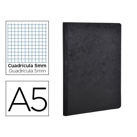 Libreta age-bag tapa cartulina lomo cosido cuadro 5 mm 96 hojas color negro 148x210 mm