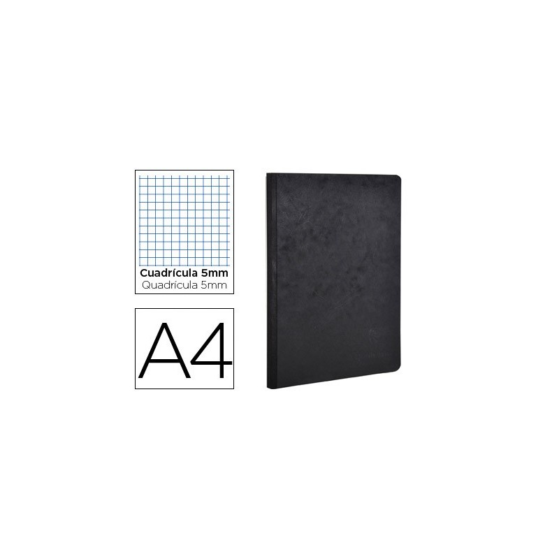 Libreta age-bag tapa cartulina lomo cosido cuadro 5 mm 96 hojas color negro 210x297 mm