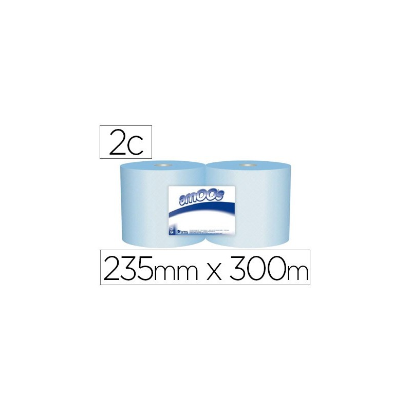 Papel secamanos industrial amoos 2 capas 235 mm x 300 mt color azul paquete de 2 rollos