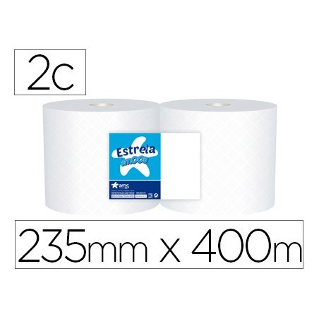 Papel secamanos industrial amoos 2 capas 235 mm x 400 mt paquete de 2 rollos