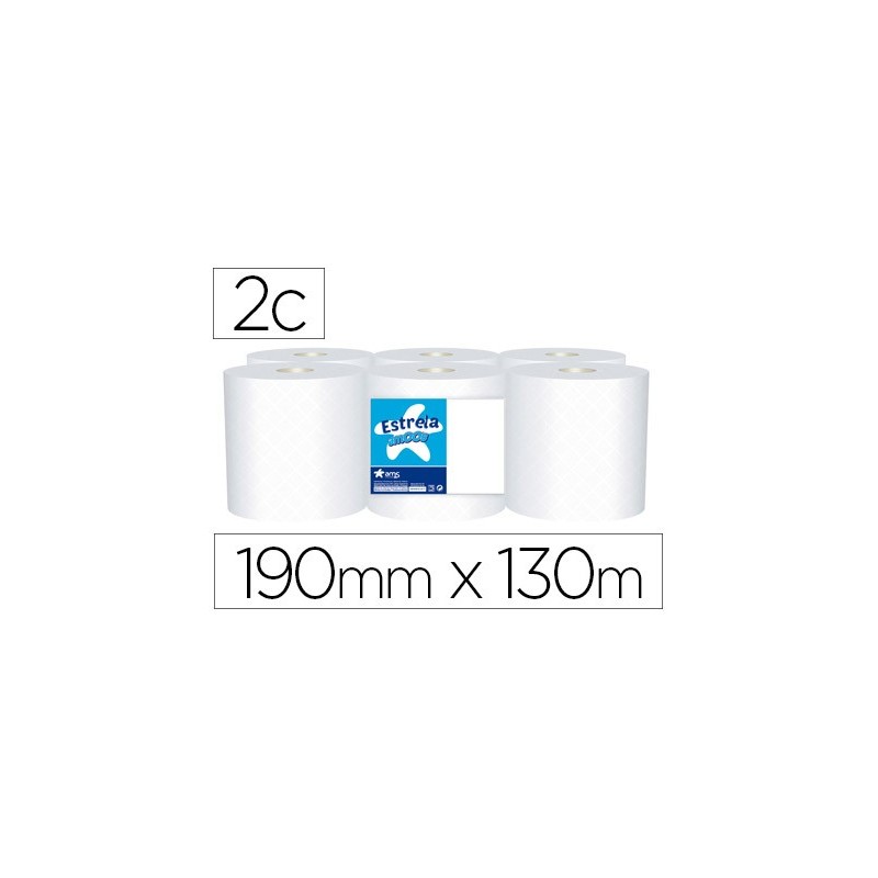 Papel secamanos amoos 2 capas 190 mm x 130 mt paquete de 6 rollos