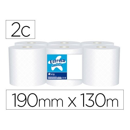 Papel secamanos amoos 2 capas 190 mm x 130 mt paquete de 6 rollos