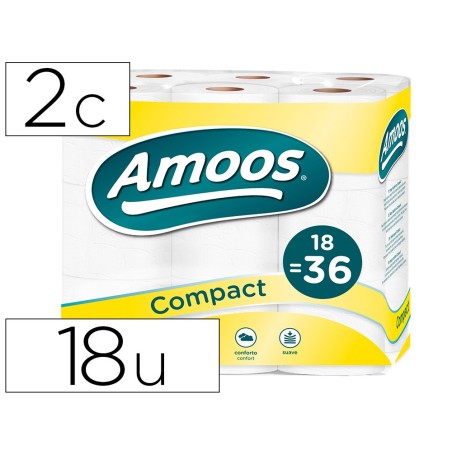 Papel higienico amoos doble largo 2 capas 120 mm diametro x 90 mm alto paquete de 18 rollos