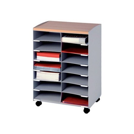 Modulo paperflow con 14 casillas y ruedas pivotantes color gris 720x514x330 mm