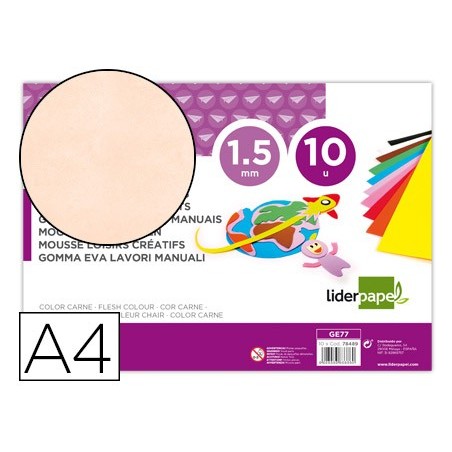 Goma eva liderpapel din a4 60g/m2 espesor 1,5mm carne paquete de 10 hojas