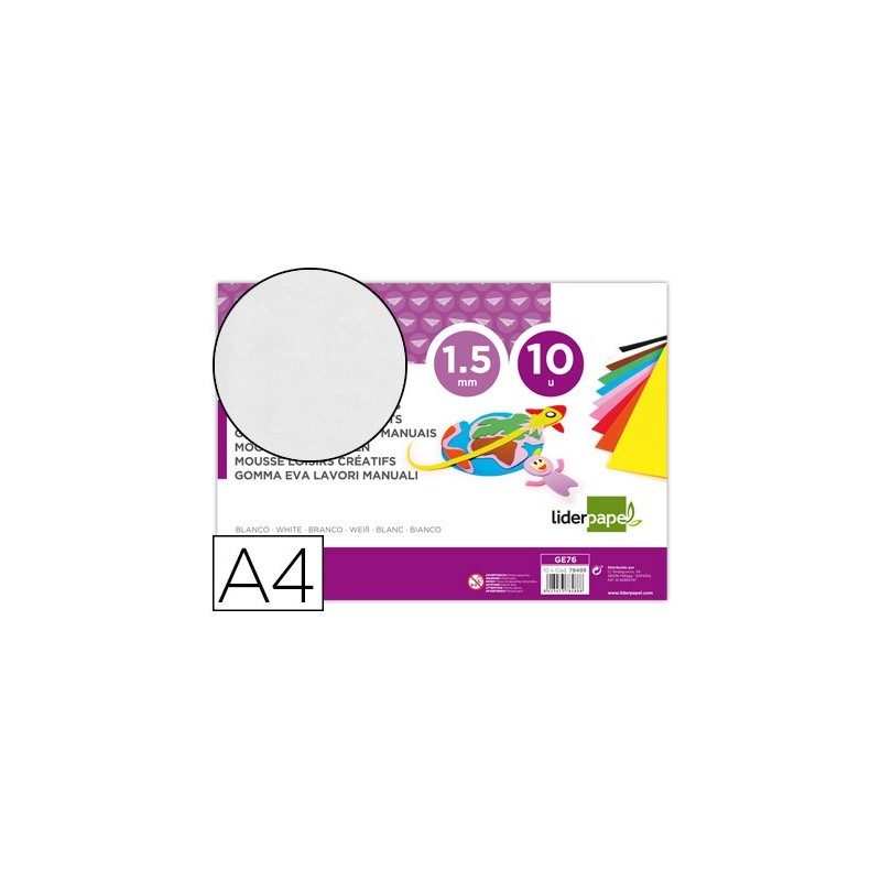 Goma eva liderpapel din a4 60g/m2 espesor 1,5mm blanco paquete de 10 hojas