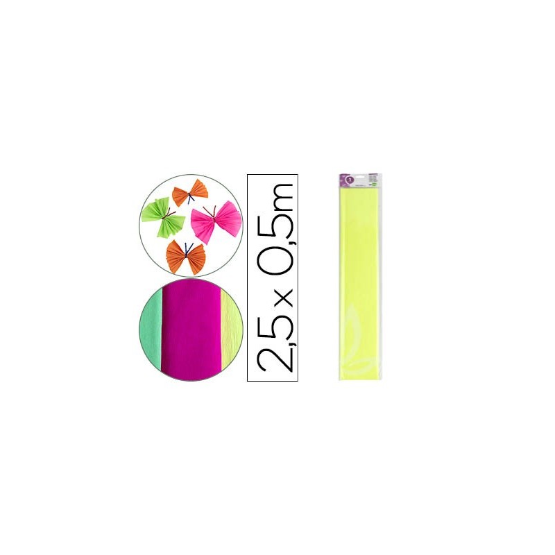 Papel crespon liderpapel 50 cm x 2,5 m 34g/m2 amarillo fluorescente Papel crespon liderpapel 50 cm x 2,5 m 34g/m2 amarillo fluorescente