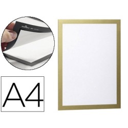 Marco porta anuncios durable magnetico din a4 dorso adhesivo removible color oro pack de 2 unidades