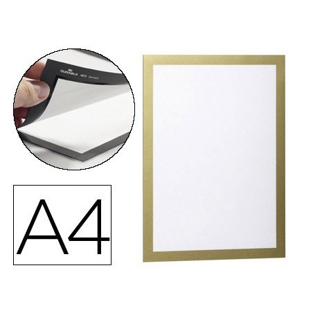 Marco porta anuncios durable magnetico din a4 dorso adhesivo removible color oro pack de 2 unidades