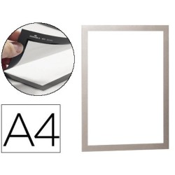Marco porta anuncios durable magnetico din a4 dorso adhesivo removible color plata pack de 2 unidades