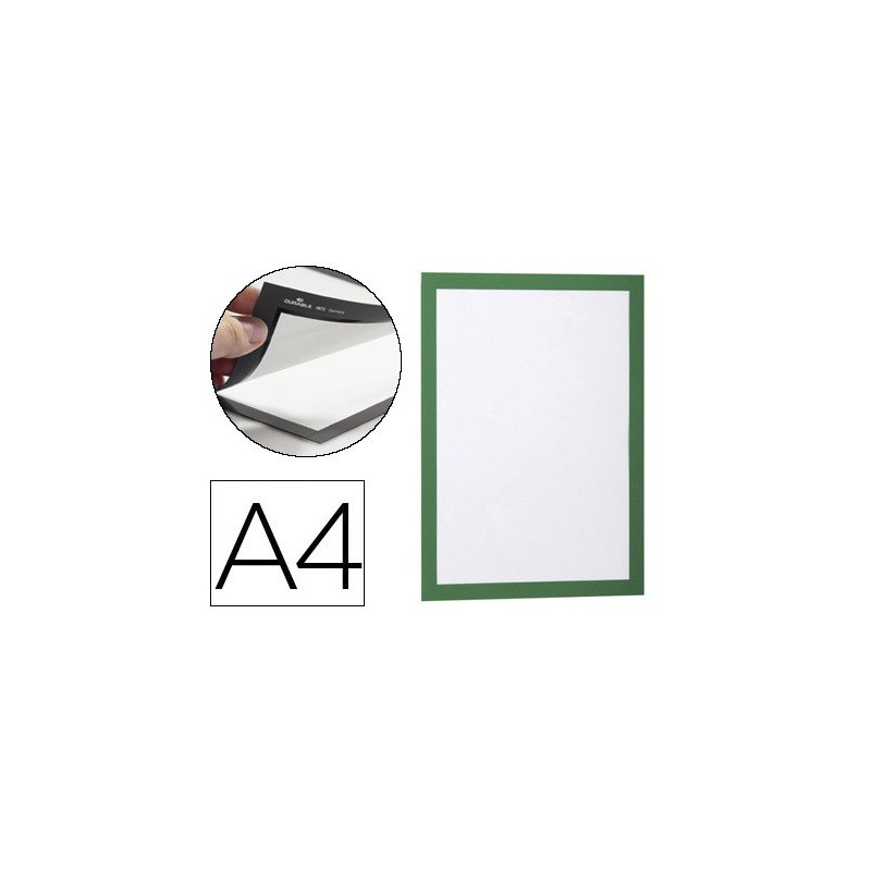 Marco porta anuncios durable magnetico din a4 dorso adhesivo removible color verde pack de 2 unidades