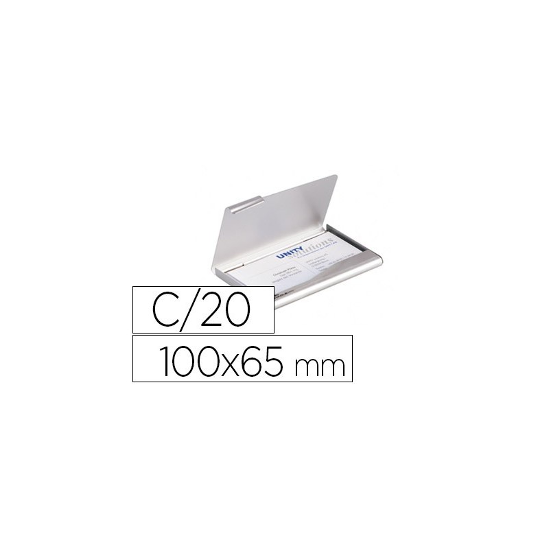 Tarjetero durable aluminio capacidad 20 tarjetas de visitas 55x90 mm color plata 100x65 mm