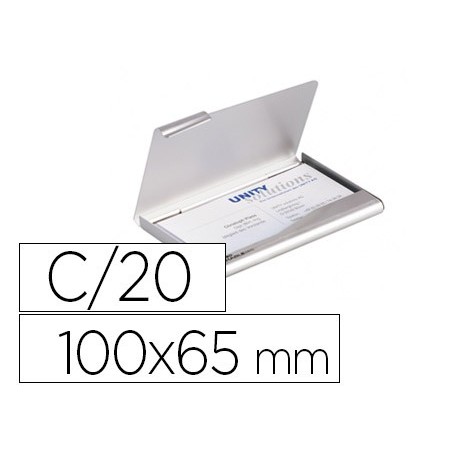 Tarjetero durable aluminio capacidad 20 tarjetas de visitas 55x90 mm color plata 100x65 mm
