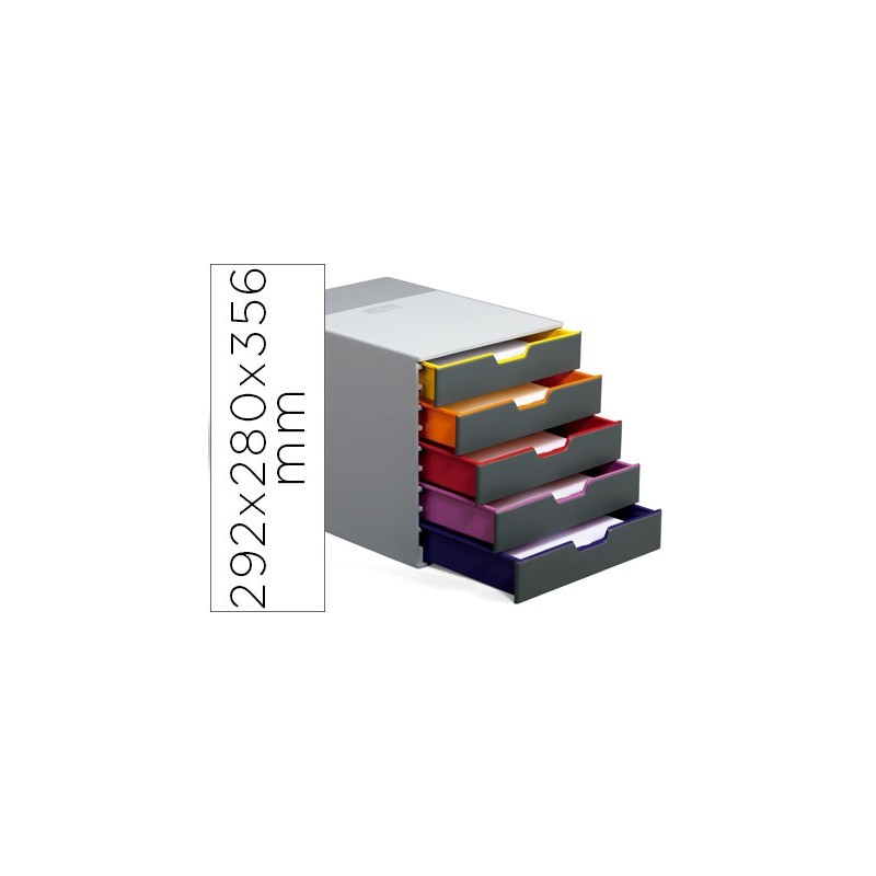 Fichero cajones de sobremesa durable varicolor apilables 5 cajones plastico 292x280x356 mm