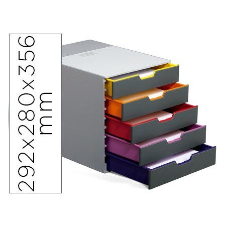 Fichero cajones de sobremesa durable varicolor apilables 5 cajones plastico 292x280x356 mm