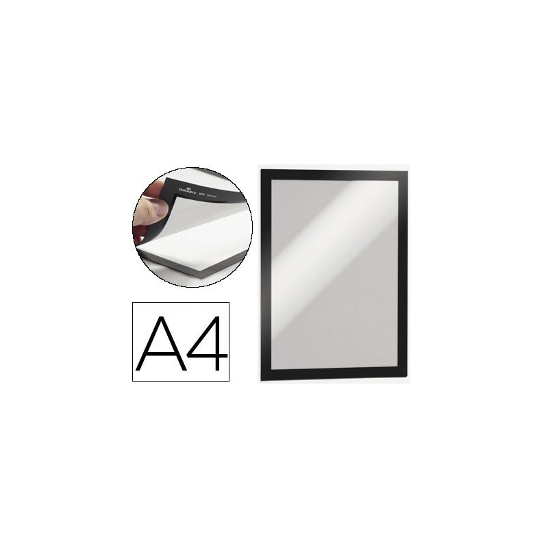 Marco porta anuncios durable magnetico din a4 dorso adhesivo removible color negro pack de 2 unidades