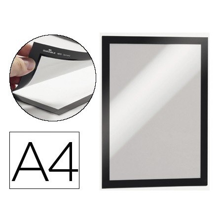 Marco porta anuncios durable magnetico din a4 dorso adhesivo removible color negro pack de 2 unidades