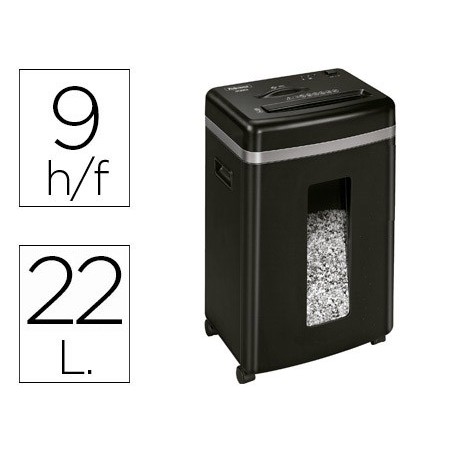 Destructora de documentos fellowes 450m capacidad de corte 9 hojas destruye grapas clips tarjetas y cd 22 litros