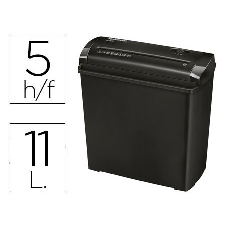 Destructora de documentos fellowes p-25s capacidad de corte 5 hojas corte en tiras papelera 11 litros