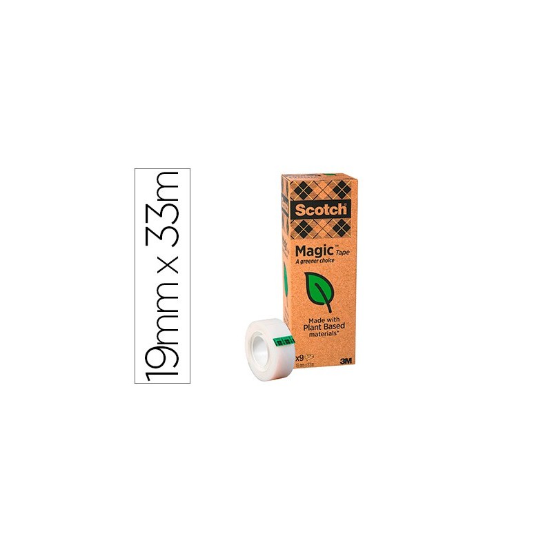 Cinta adhesiva scotch magic invisible eco 33 mt x 19 mm pack de 9 unidades