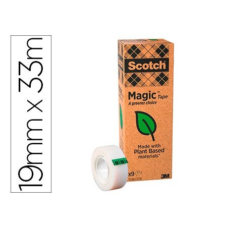 Cinta adhesiva scotch magic invisible eco 33 mt x 19 mm pack de 9 unidades