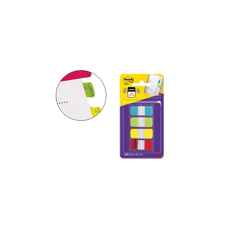 Banderitas separadoras rigidas dispensador 4 colores amarillo azul lima y rojo post-it index 676-alyr-eu